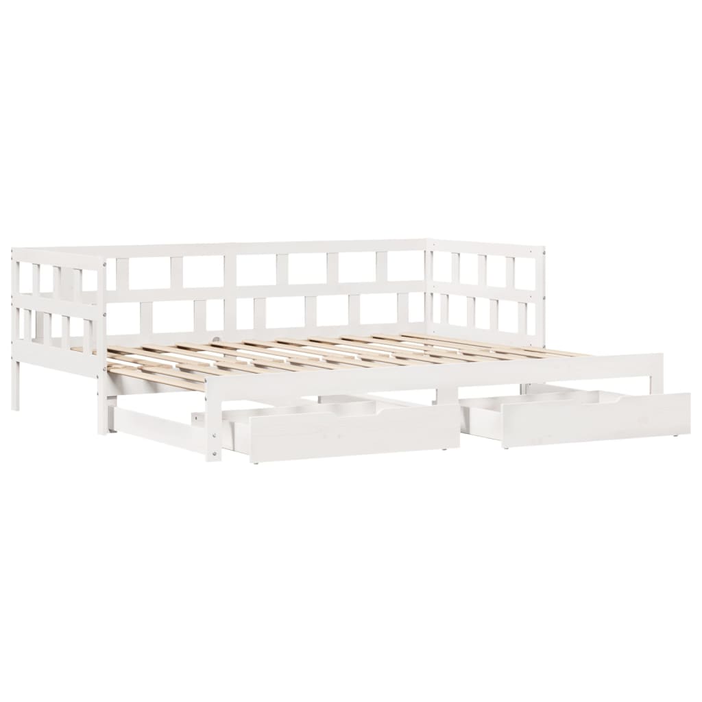 Slaapbank Met Onderschuifbed/Lades Zonder Matras 90X190 Cm Wit