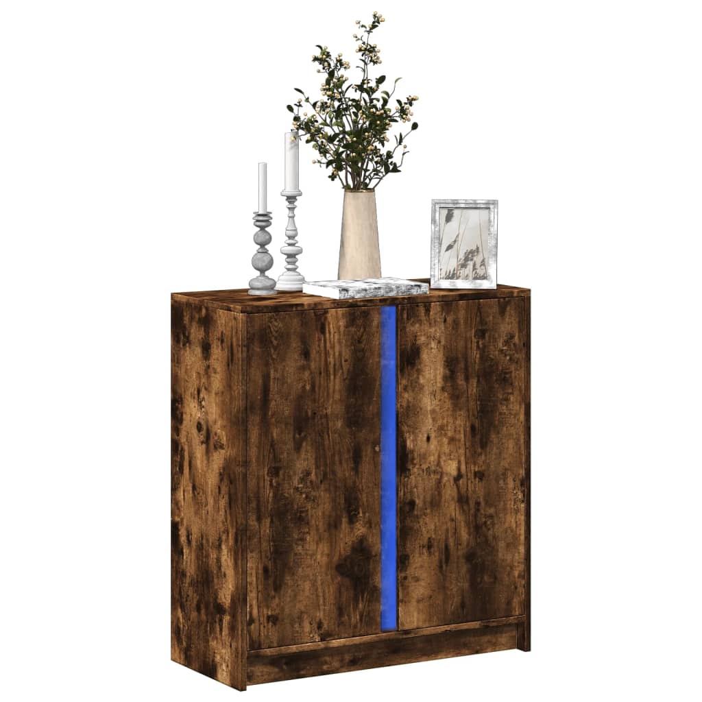 Dressoir Met Led 77X34X85 Cm Bewerkt Hout
