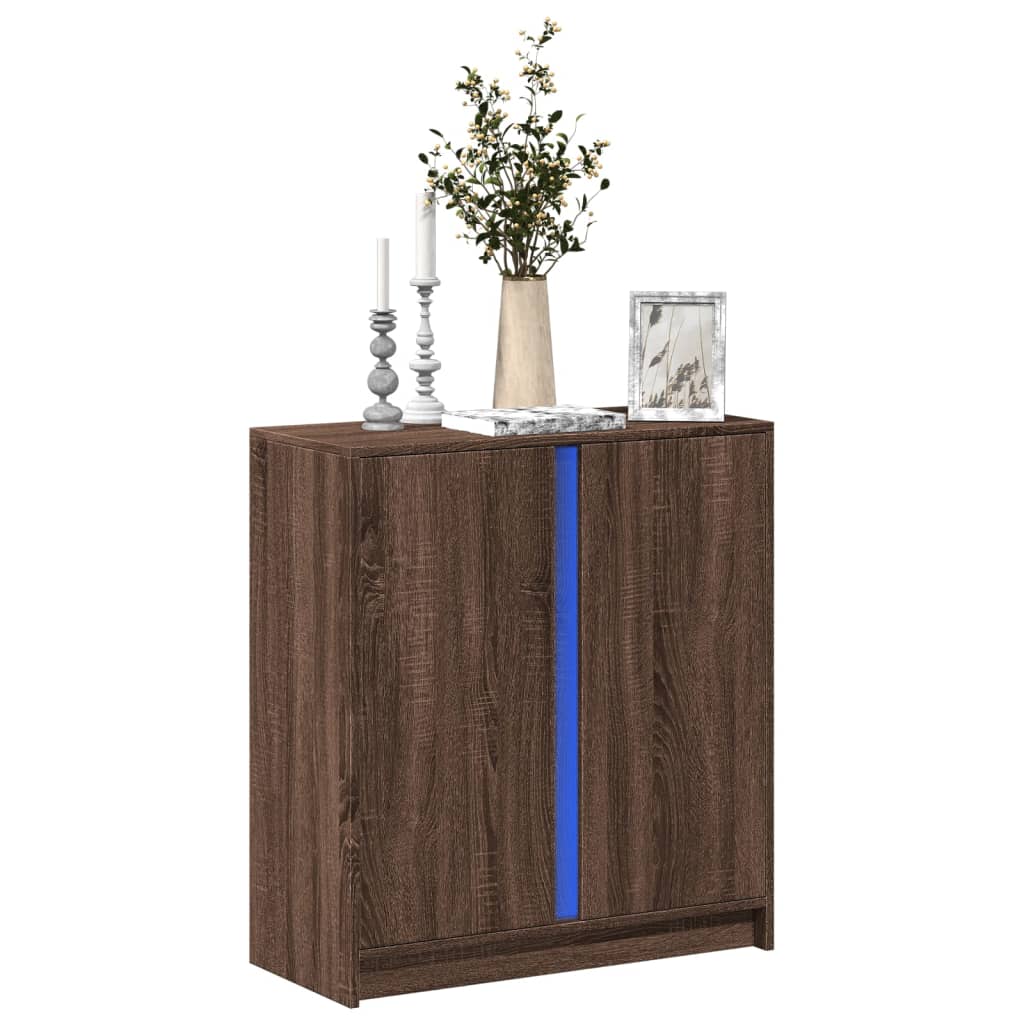 Dressoir Met Led 77X34X85 Cm Bewerkt Hout