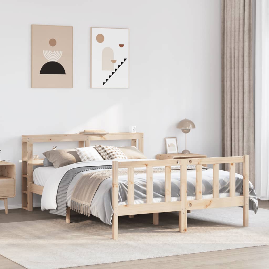 Bedframe Met Hoofdbord Massief Grenenhout Was