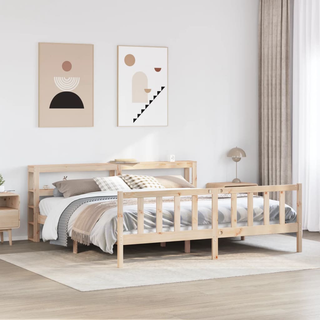 Bedframe Met Hoofdbord Massief Grenenhout Was