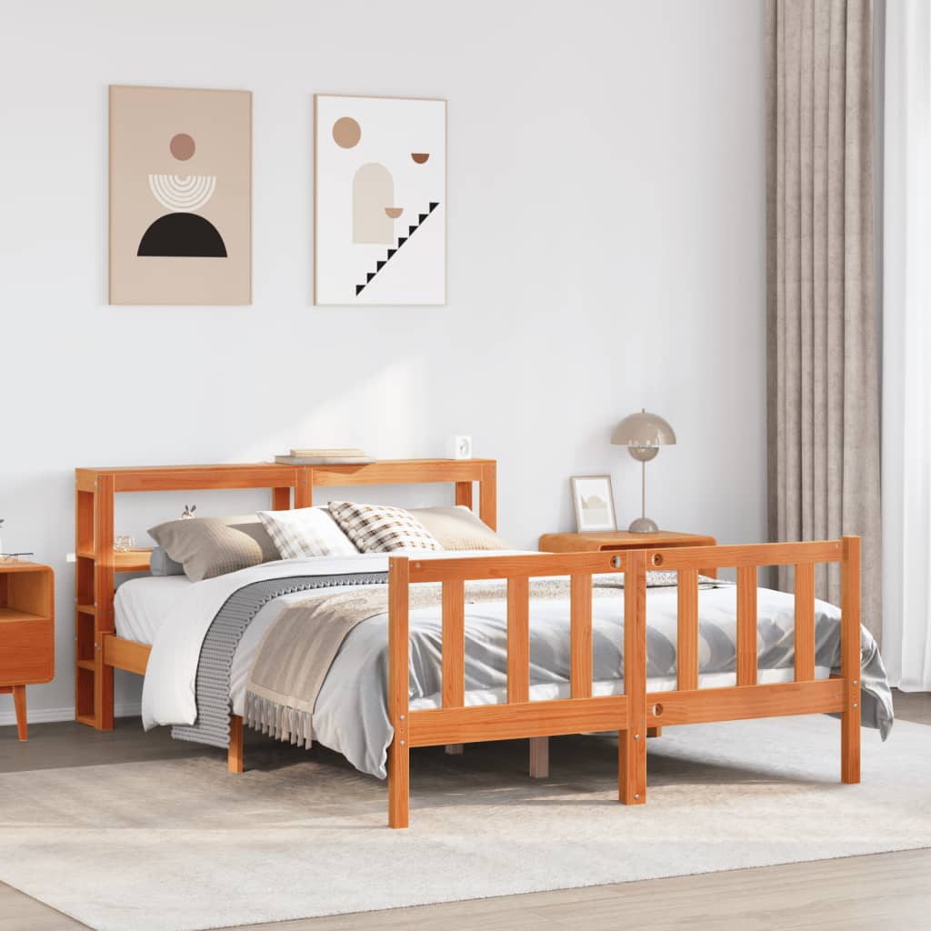 Bedframe Met Hoofdbord Massief Grenenhout Was