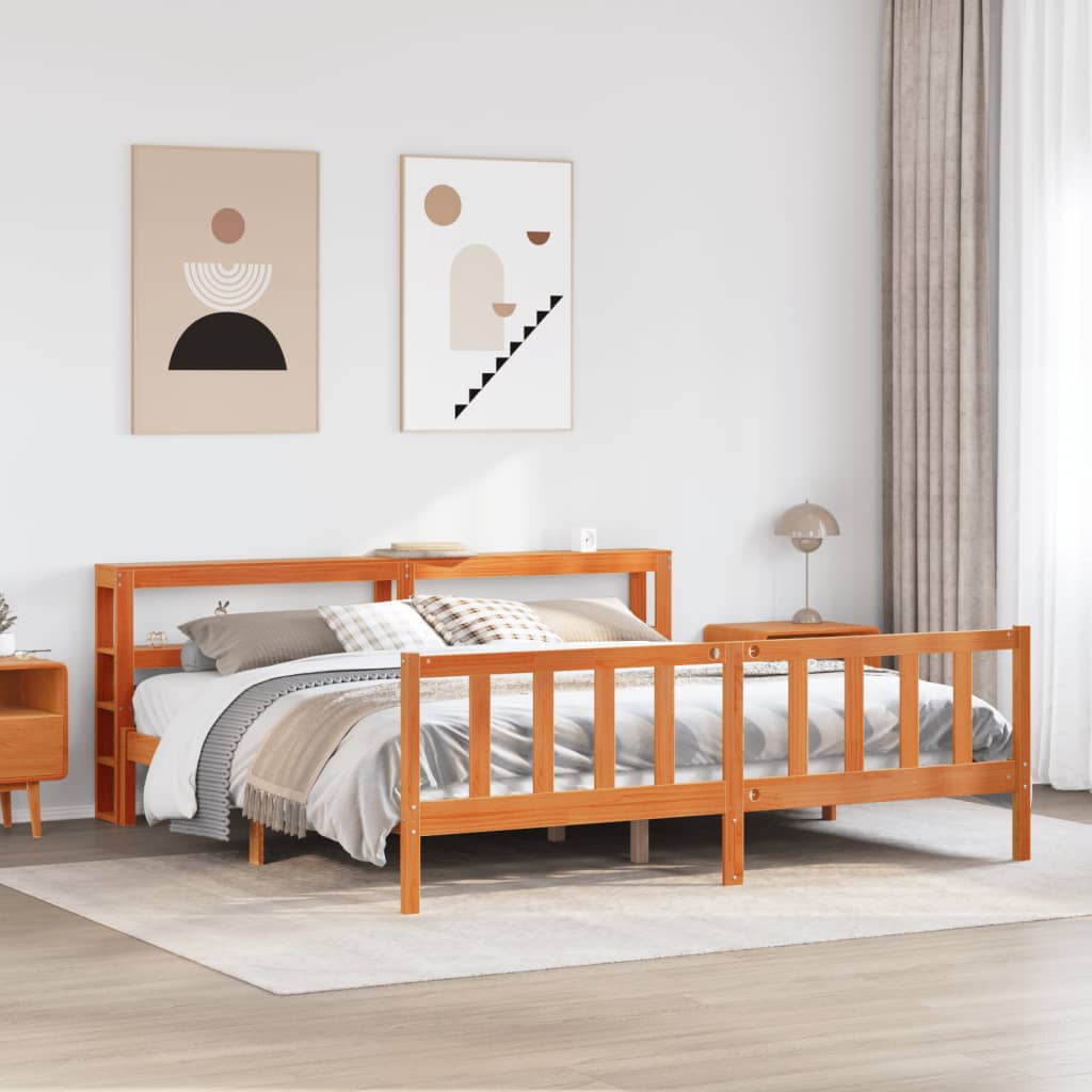 Bedframe Met Hoofdbord Massief Grenenhout Was