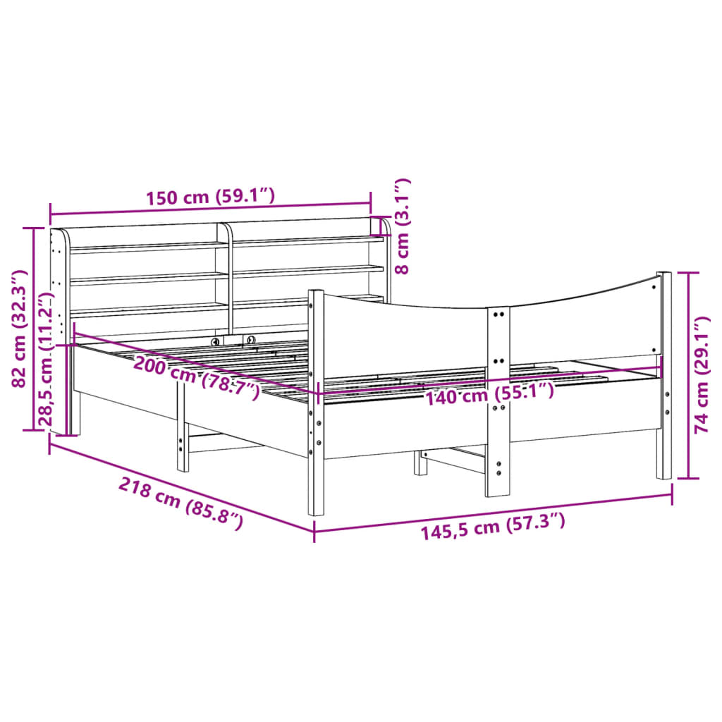 Bedframe Met Hoofdbord Massief Grenenhout