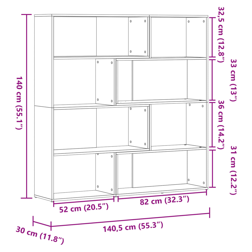 Boekenkast 4-Laags Hoek 85X85X140 Cm Bewerkt Hout Kleur