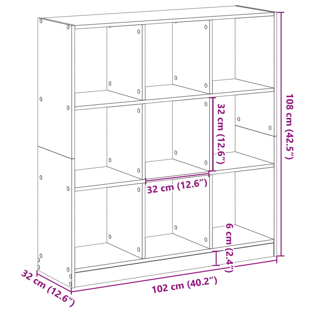 Boekenkast 102X32X Bewerkt Hout Eikenkleurig Grijs Sonoma