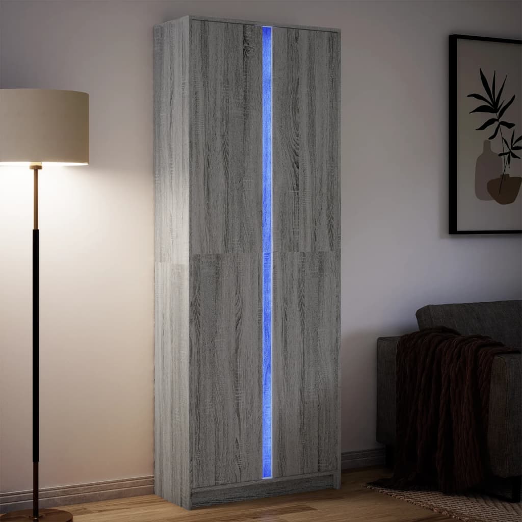 Hoge Kast Met Led 41,5X32,5X200 Cm Bewerkt Hout Bruin Eiken