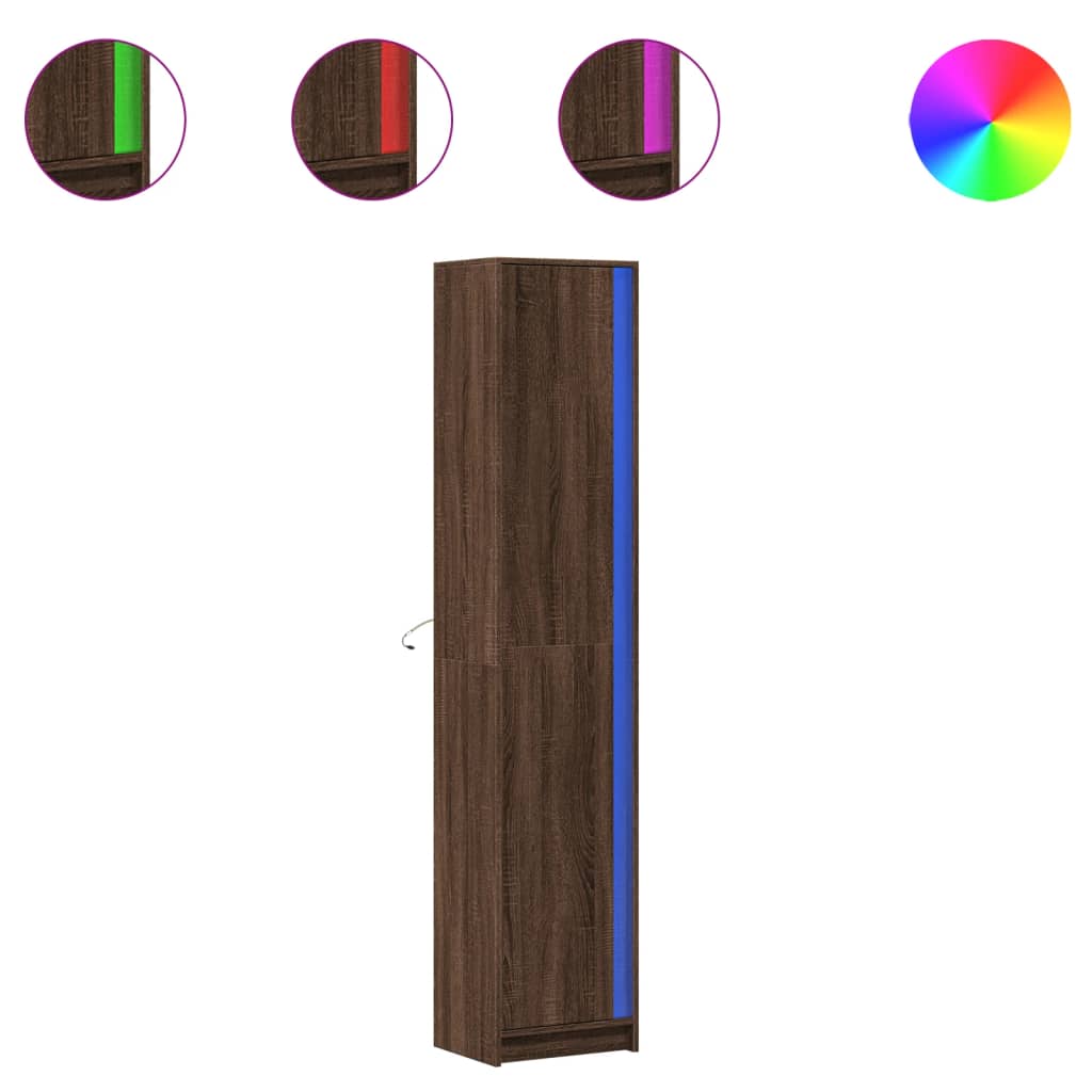 Hoge Kast Met Led 41,5X32,5X200 Cm Bewerkt Hout Bruin Eiken