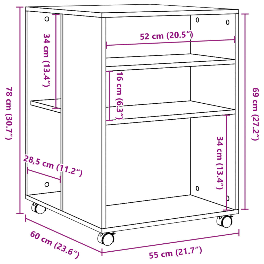 Bijzettafel Met Wieltjes 55X60X78 Cm Bewerkt Hout