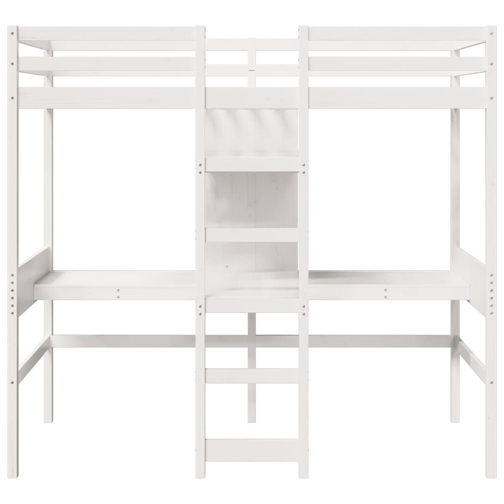 Hoogslaper Met Bureau En Schappen Grenenhout 90X200Cm