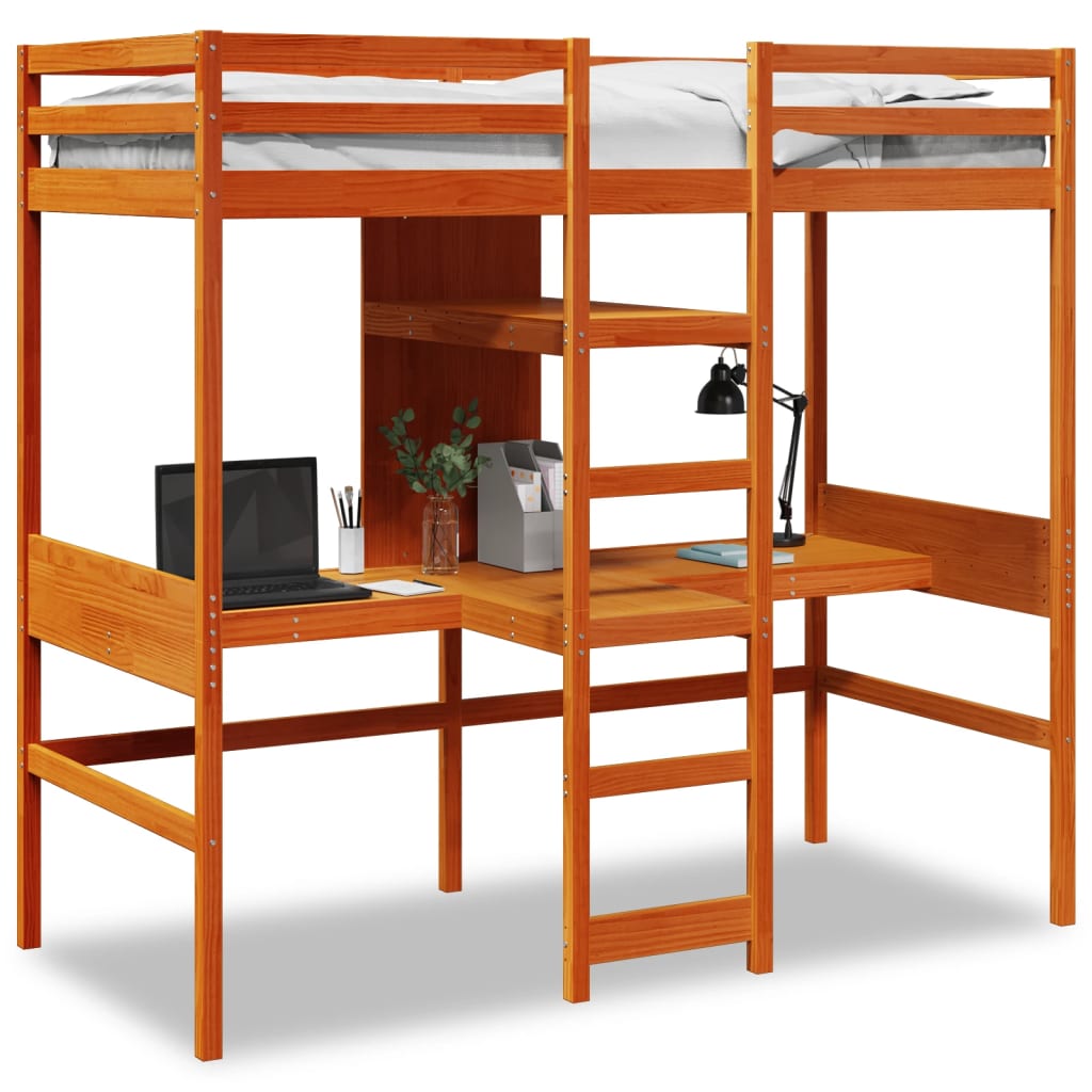Hoogslaper Met Bureau En Schappen Grenenhout 90X200Cm