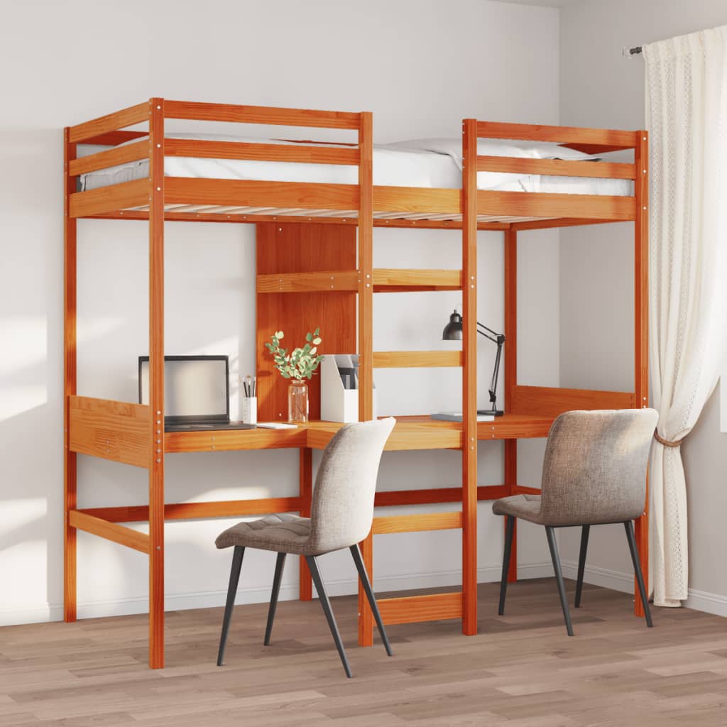 Hoogslaper Met Bureau En Schappen Grenenhout 90X200Cm