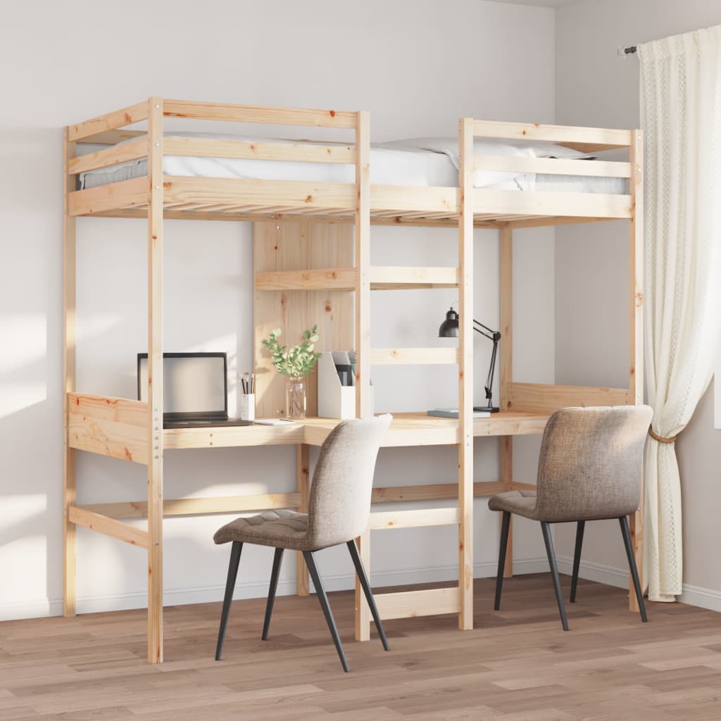 Hoogslaper Met Bureau En Schappen Grenenhout 90X200Cm