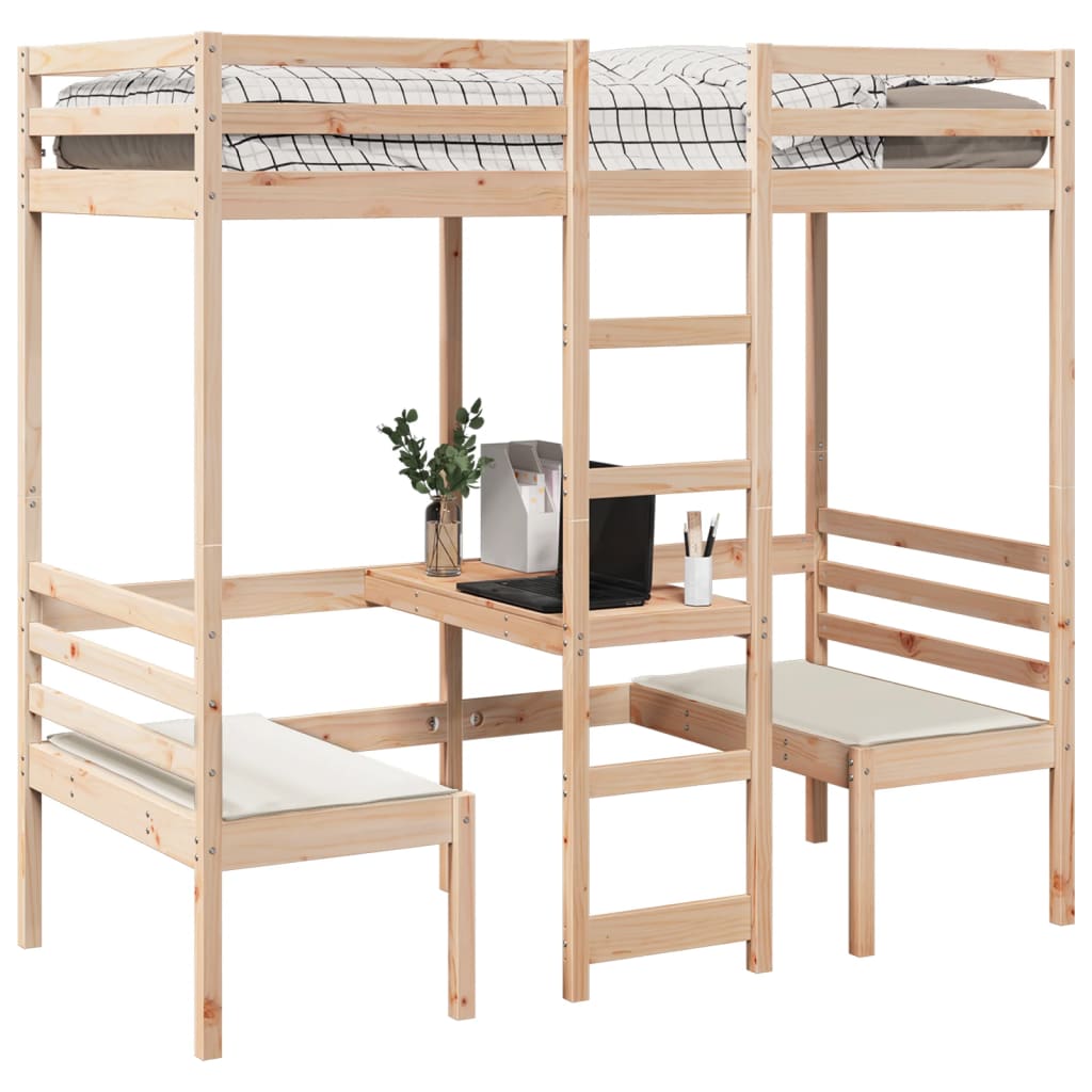 Hoogslaper Met Bureau En Stoelen Massief Grenenhout 90X200Cm