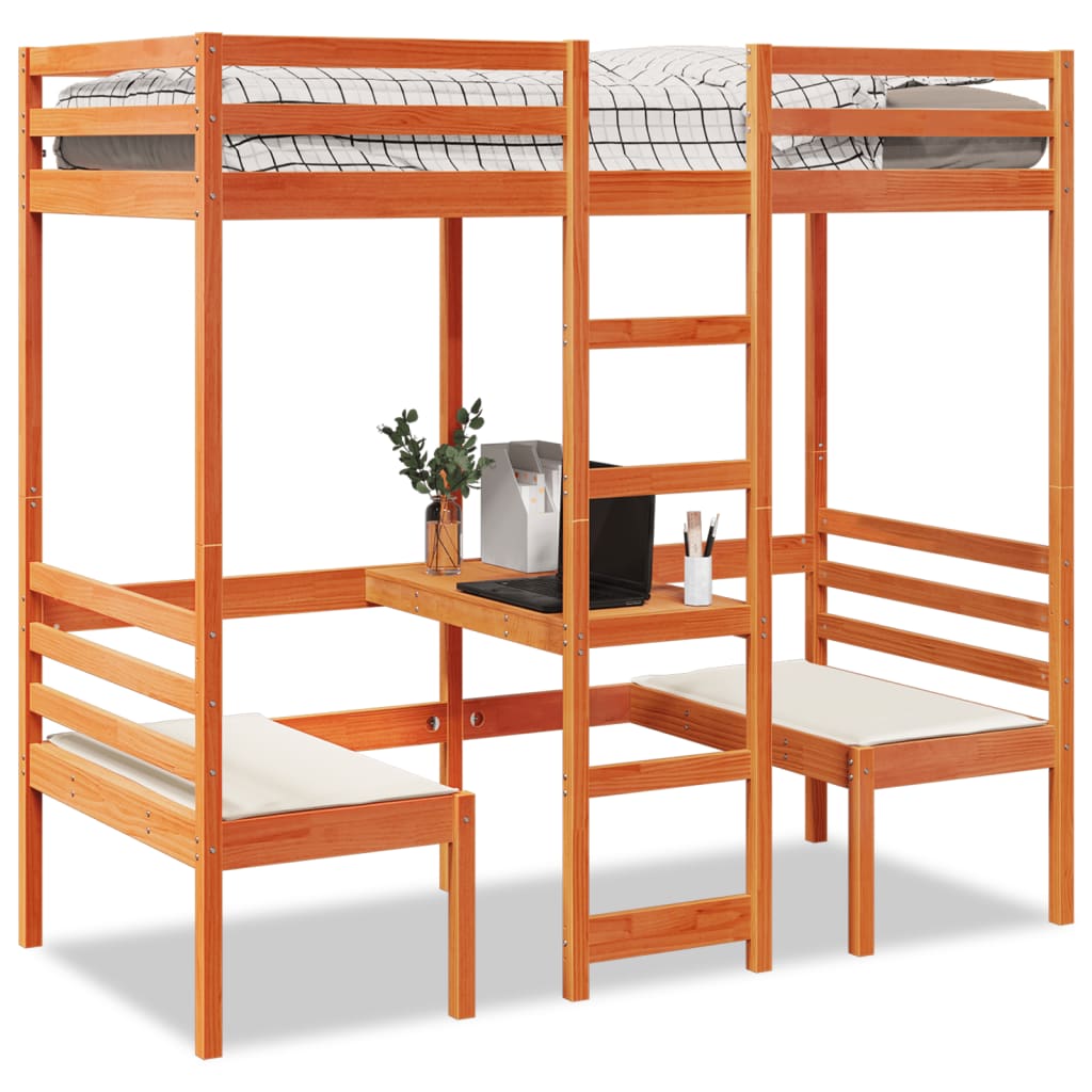 Hoogslaper Met Bureau En Stoelen Massief Grenenhout 90X200Cm