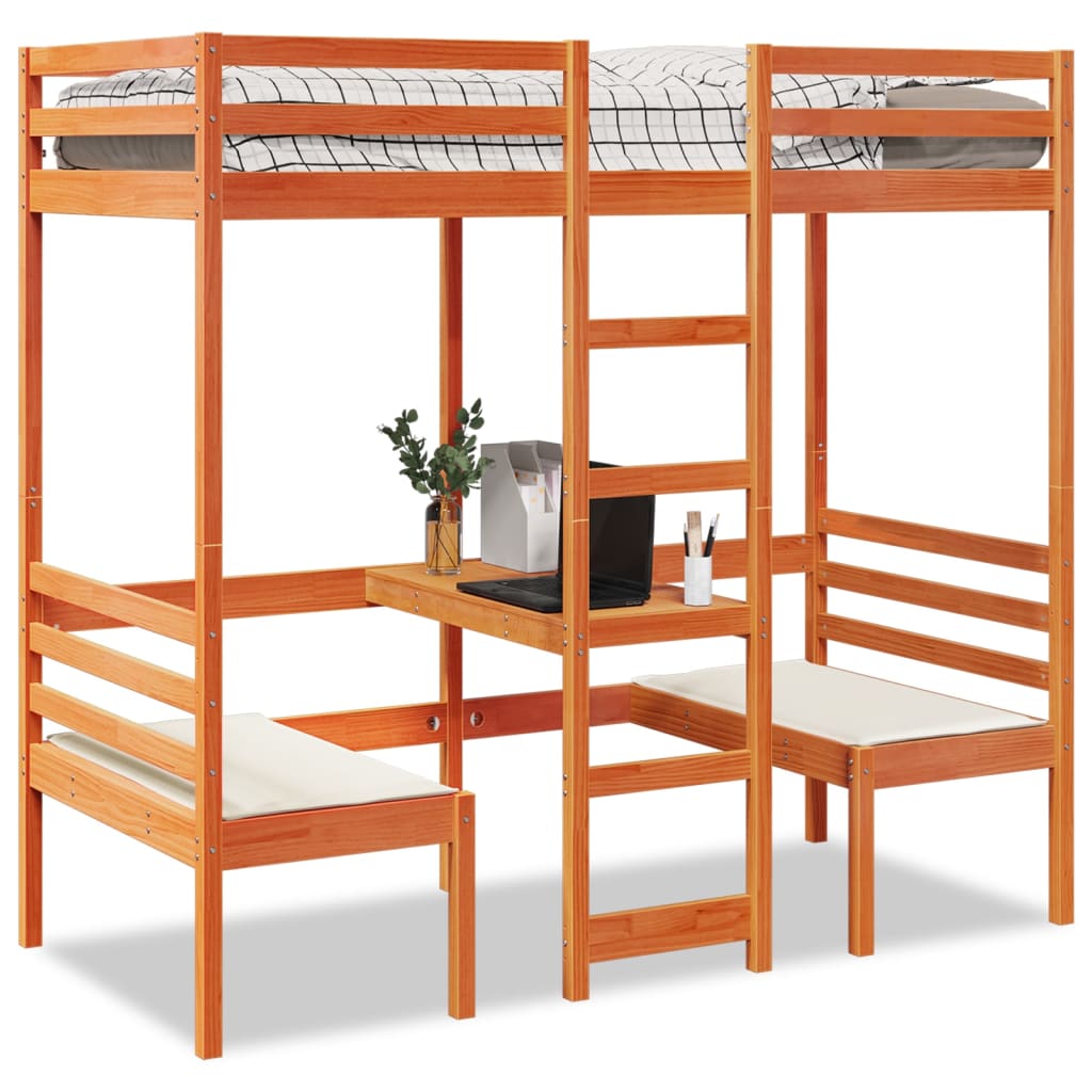 Hoogslaper Met Bureau En Stoelen Massief Grenenhout 90X200Cm