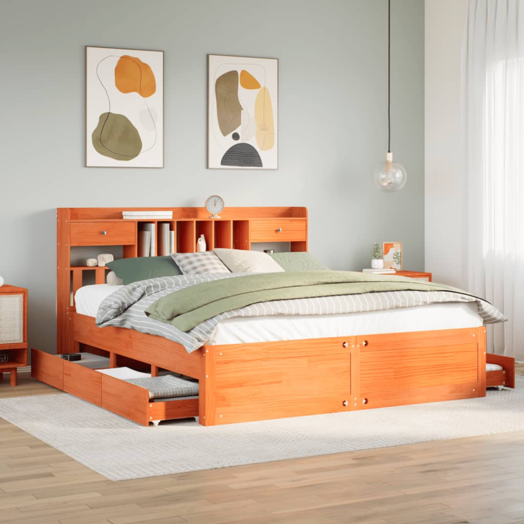 Bed Met Boekenkast Zonder Matras Grenenhout