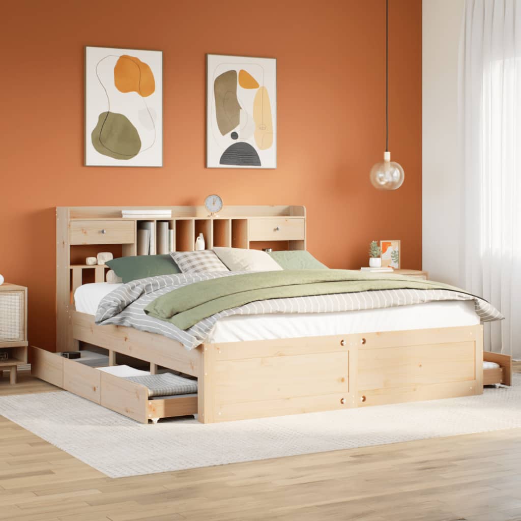 Bed Met Boekenkast Zonder Matras Grenenhout