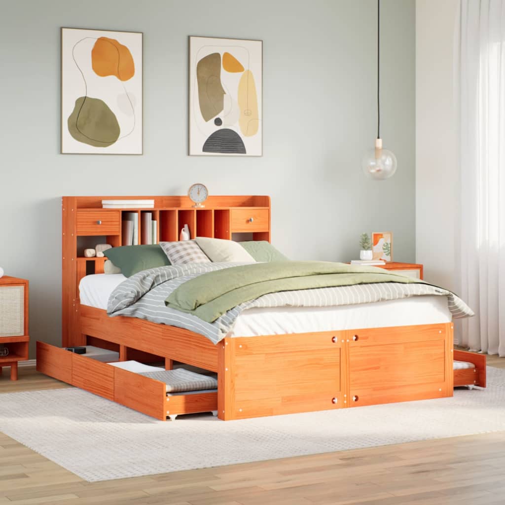 Bed Met Boekenkast Zonder Matras Grenenhout