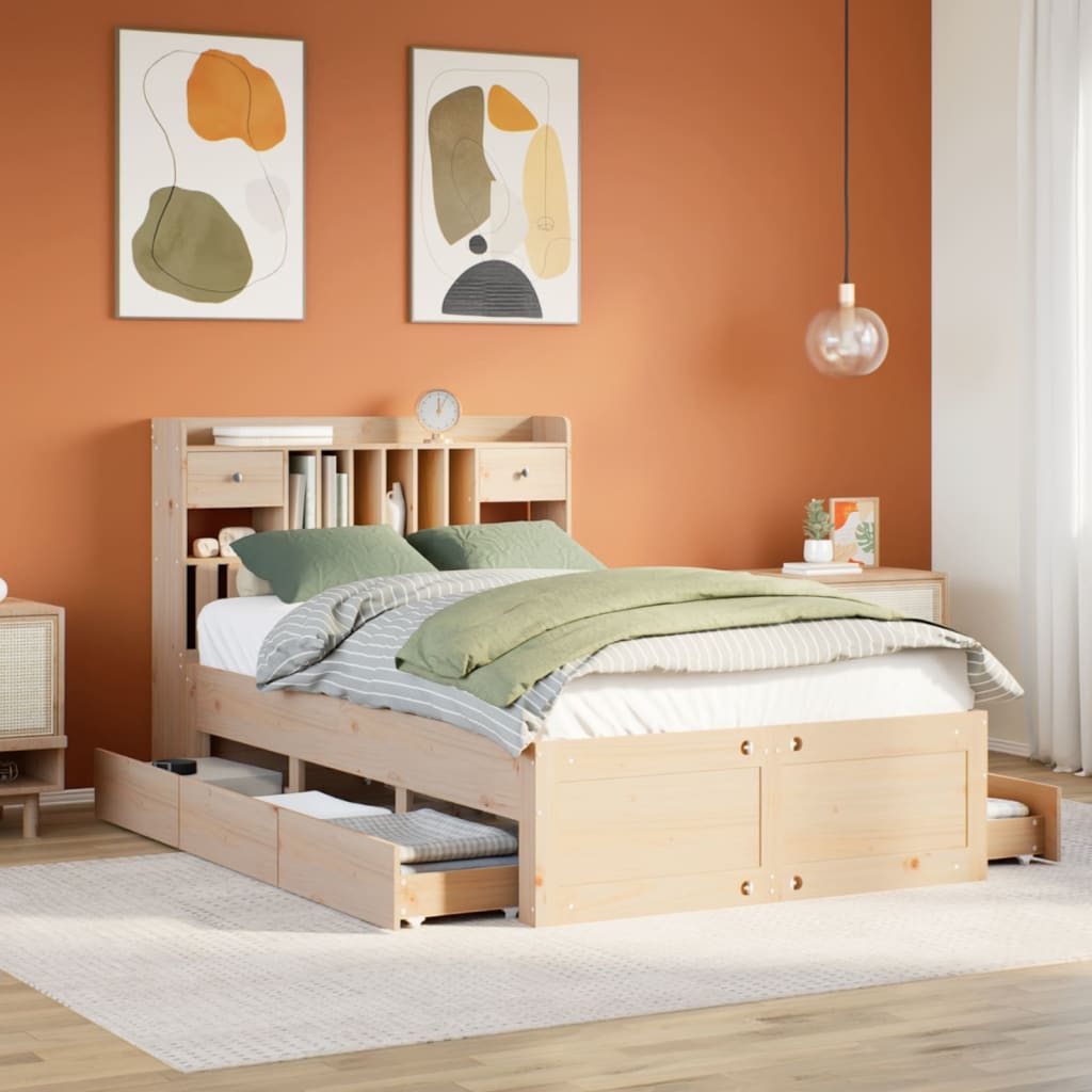 Bed Met Boekenkast Zonder Matras Grenenhout