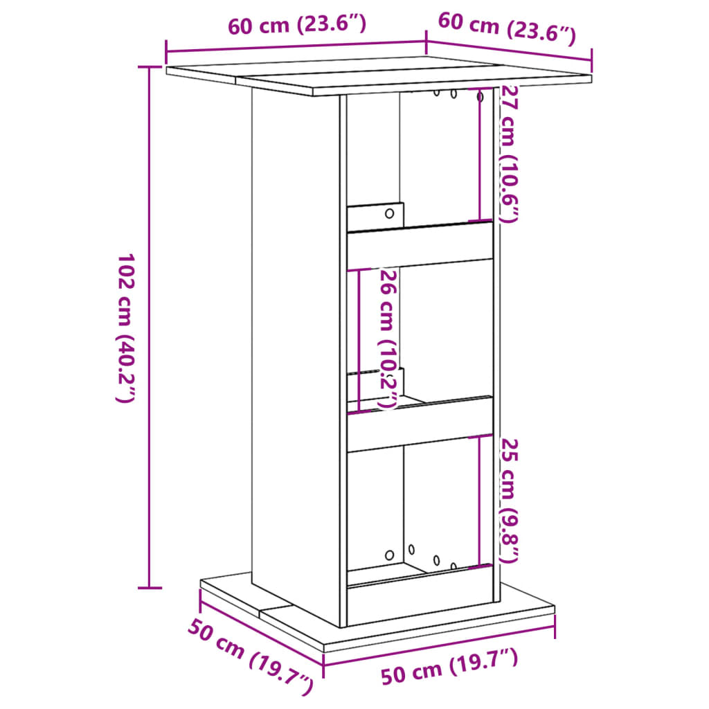 Bartafel Met Opbergruimte 60X60X102 Cm Hout Artisanaal Eiken