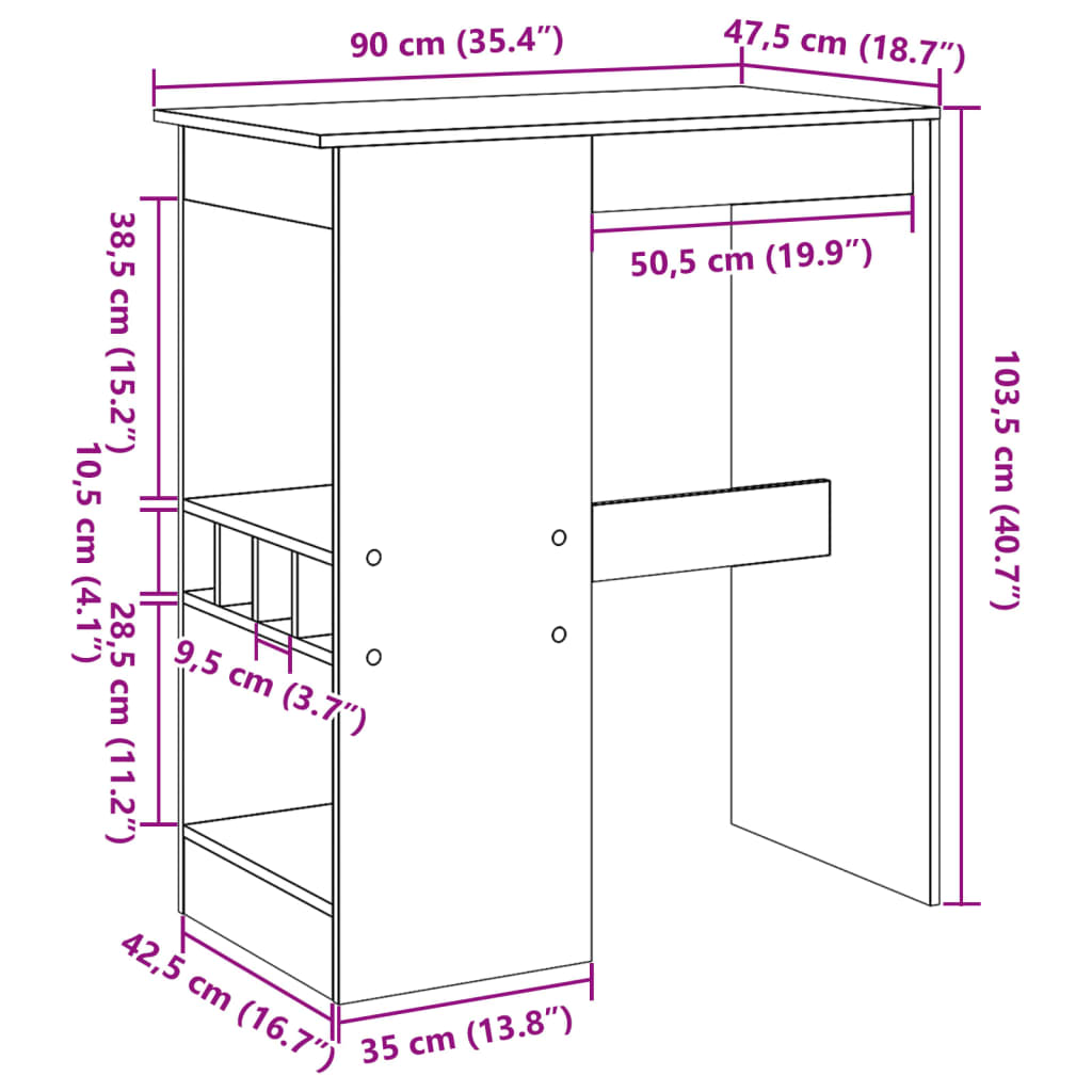 Bartafel Met Rekken 90X47,5X103,5 Cm Bewerkt Hout