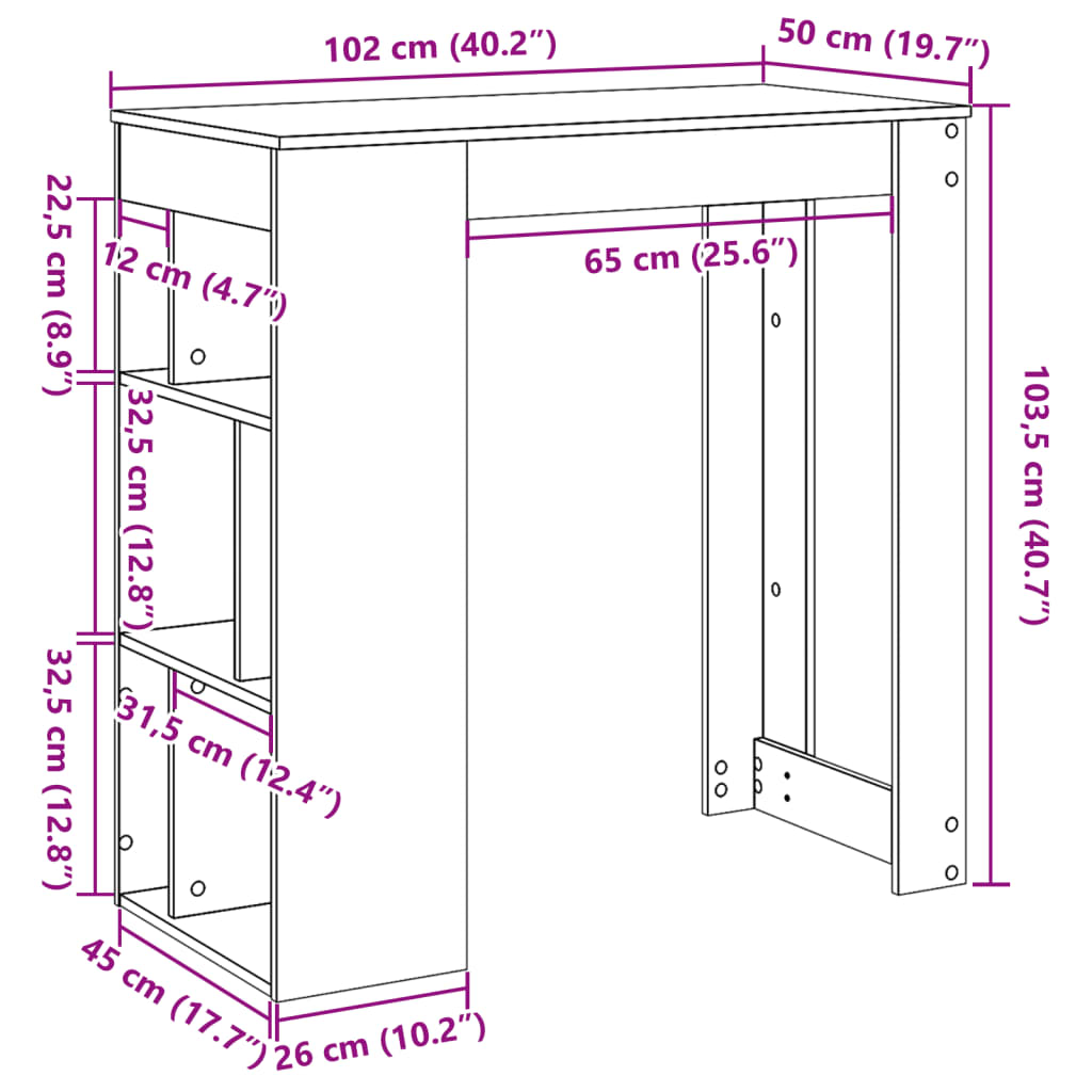 Bartafel Met Rekken 102X50X103,5 Cm Bewerkt Hout