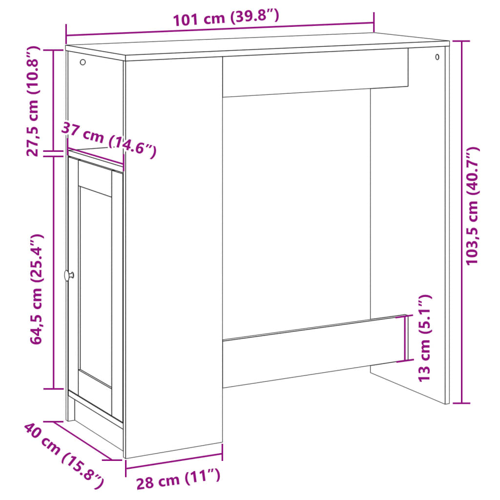 Bartafel Met Rekken 101X40X103,5 Cm Bewerkt Hout