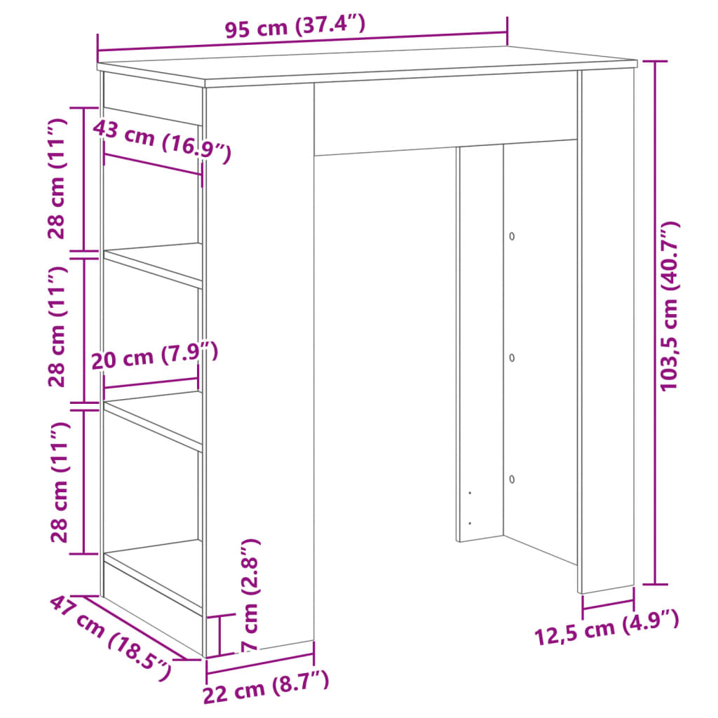 Bartafel Met Rekken 95X47X103,5 Cm Bewerkt Hout