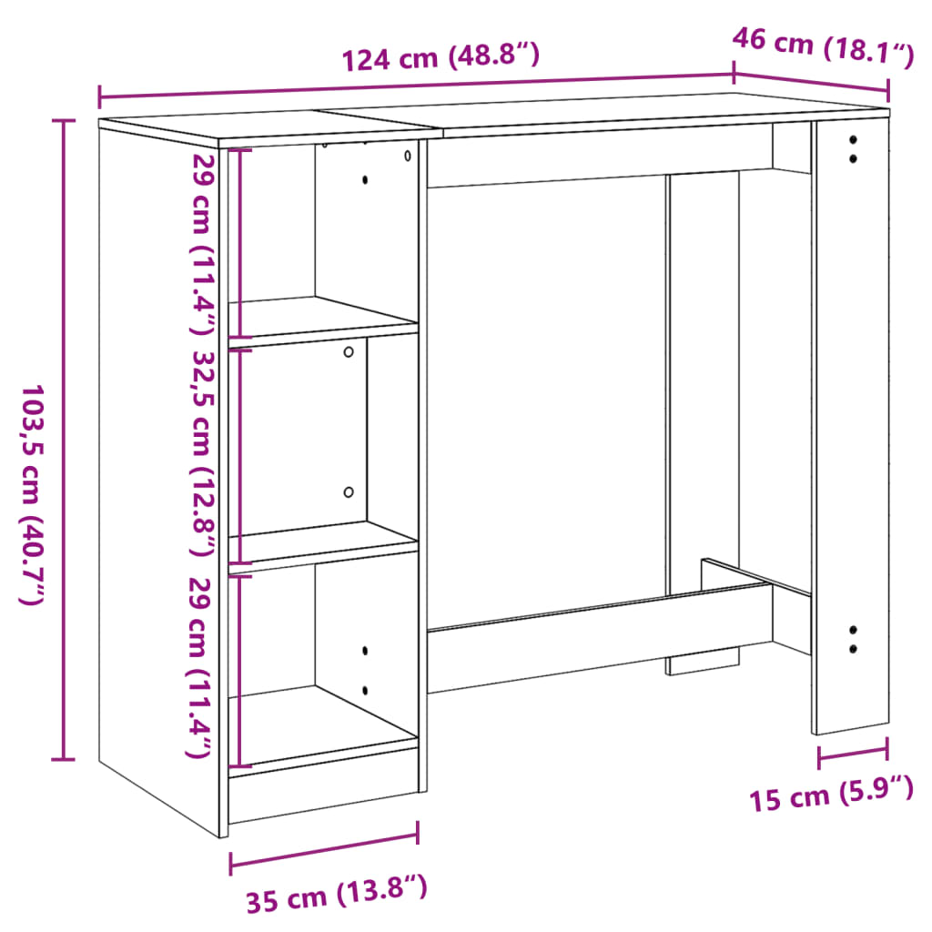 Bartafel Met Schap 124X46X103,5 Cm Bewerkt Hout