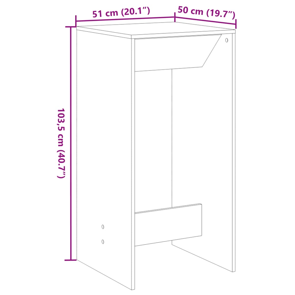 Bartafel 51X50X103,5 Cm Bewerkt Hout Kleur