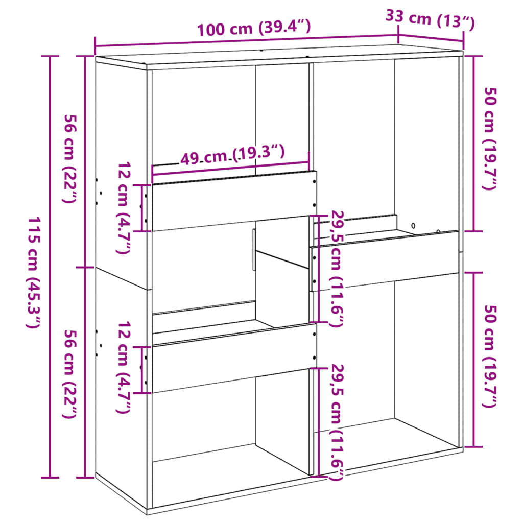 Boekenkast / Kamerscherm 100X33X