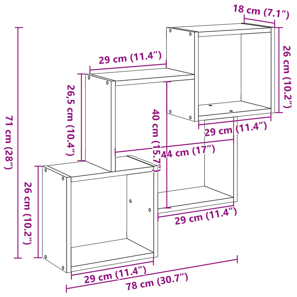 Wandkast 78X18X71 Cm Bewerkt Hout