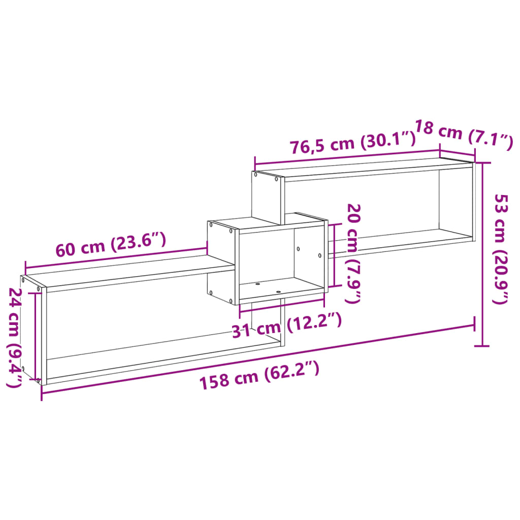 Wandkast 158X18X53 Cm Bewerkt Hout Kleurig