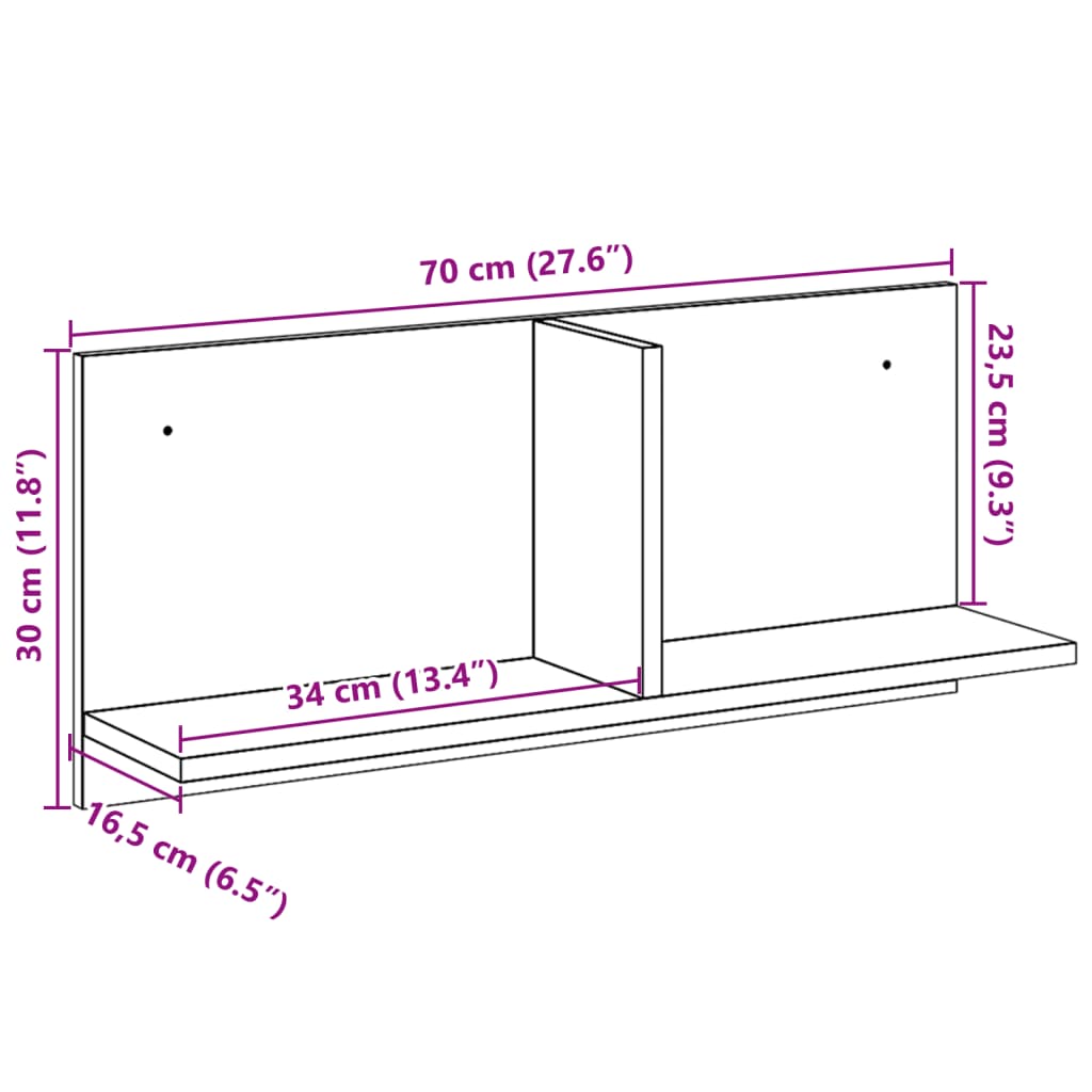 Wandkast 70X16,5X30 Cm Bewerkt Hout