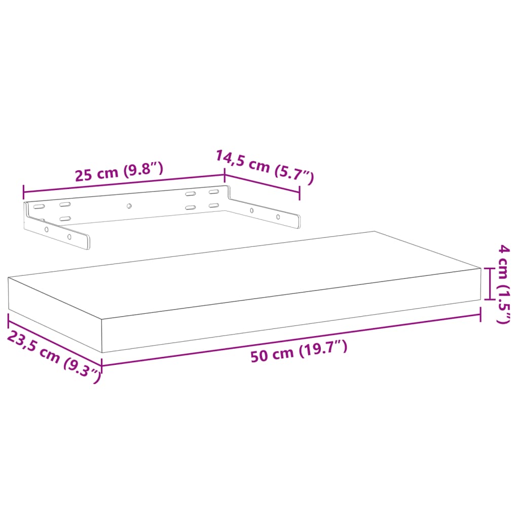 Wandschap 50X23,5X4 Cm Bewerkt Hout