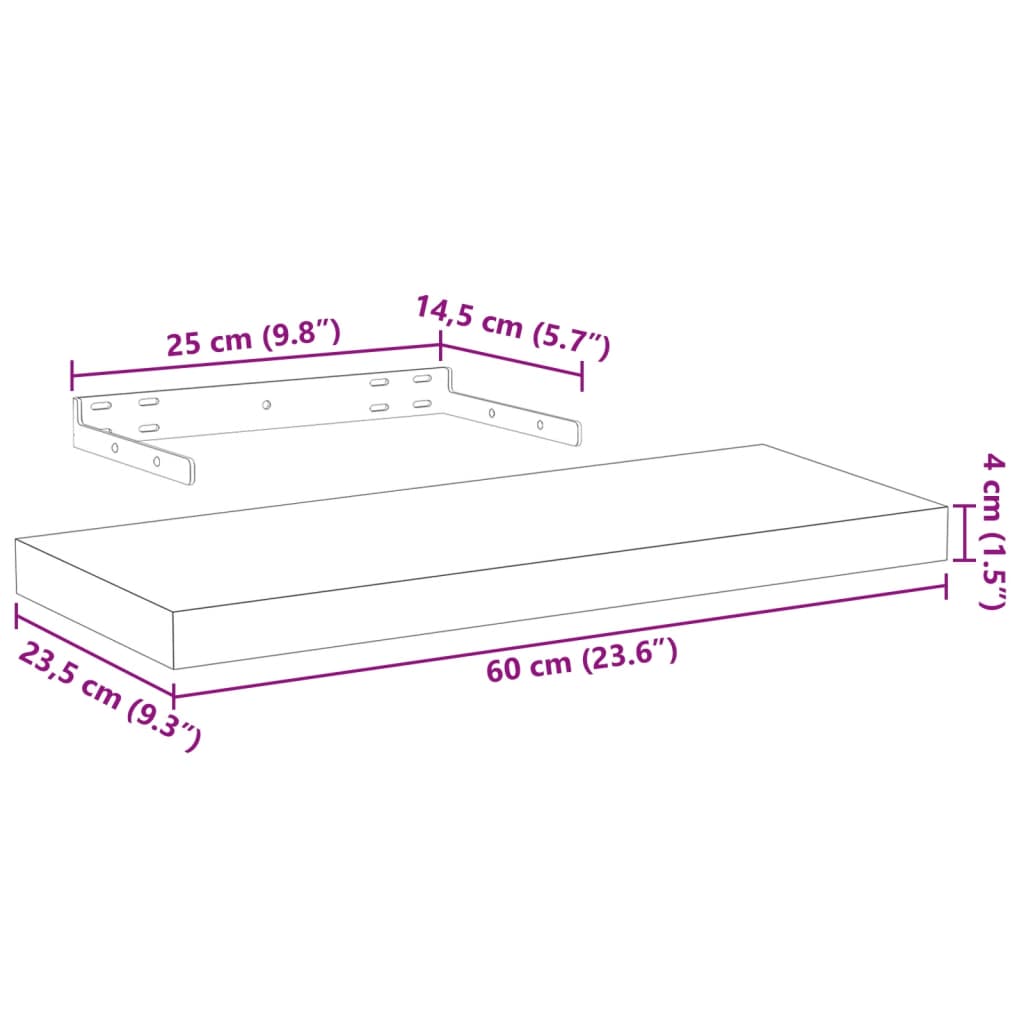 Wandschapppen 60X23,5X4 Cm Bewerkt Hout