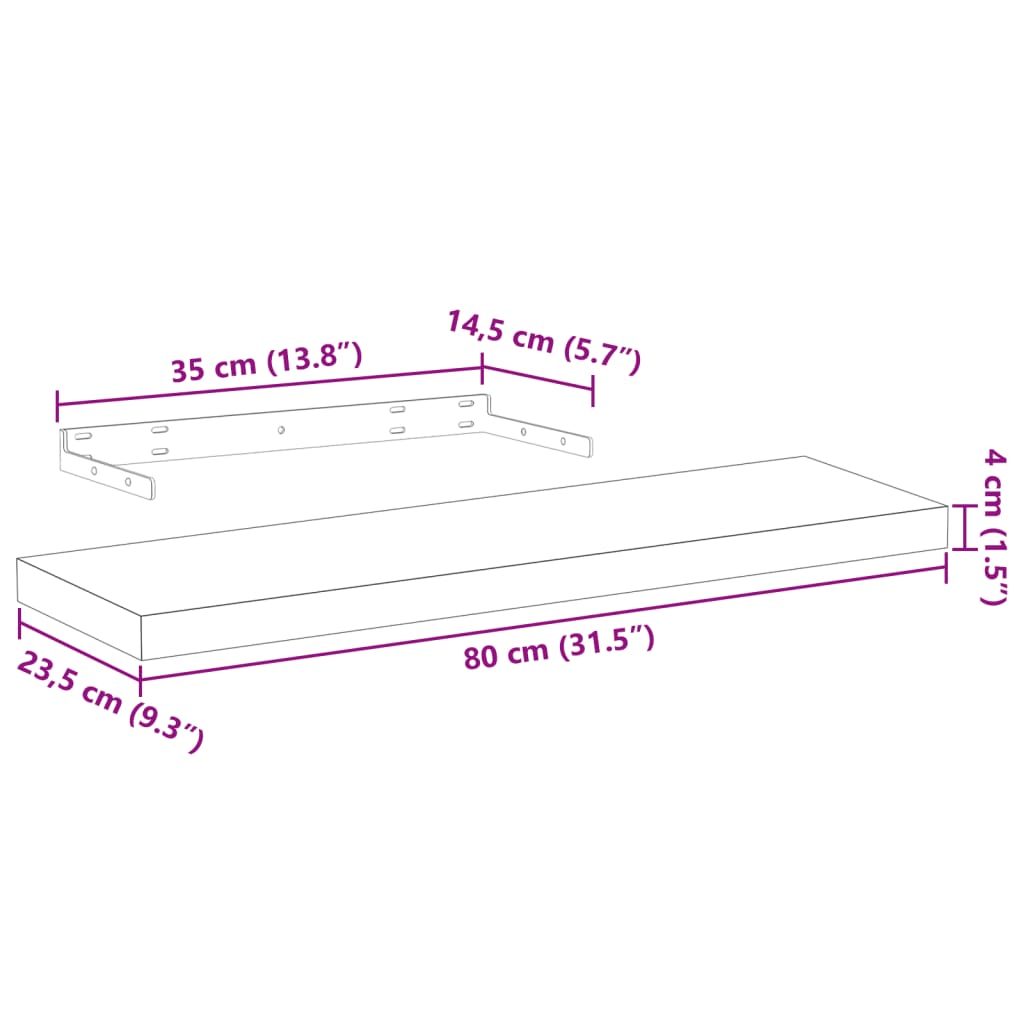 Wandschapppen 80X23,5X4 Cm Bewerkt Hout