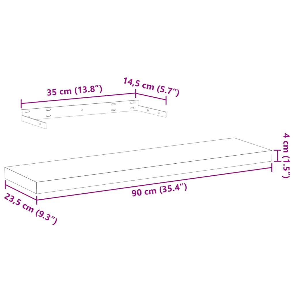 Wandschapppen 90X23,5X4 Cm Bewerkt Hout