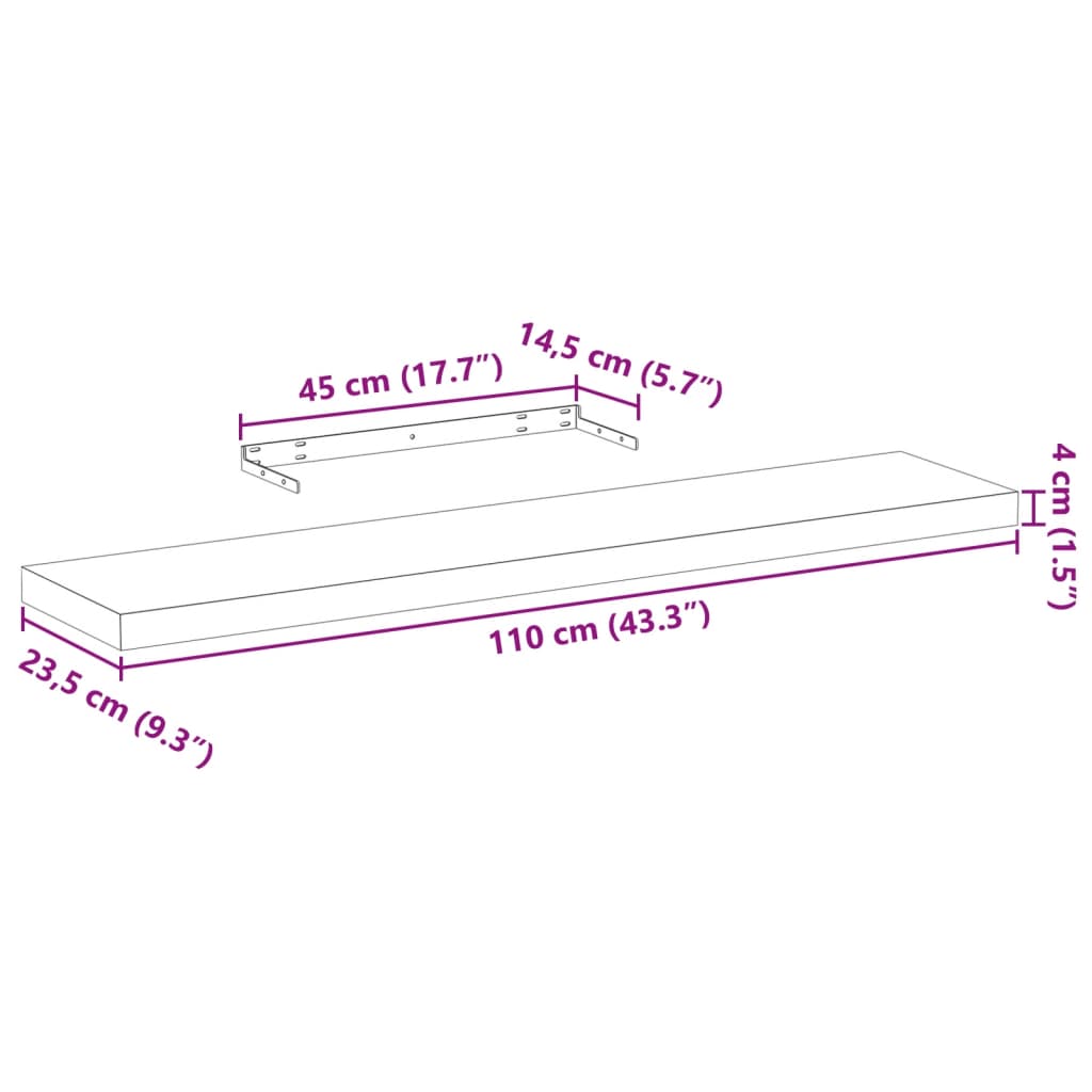 Wandschapppen 110X23,5X4 Cm Bewerkt Hout