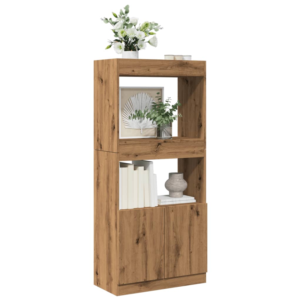 Hoge Kast 92X33X Bewerkt Hout Artisanaal Kleur Eiken