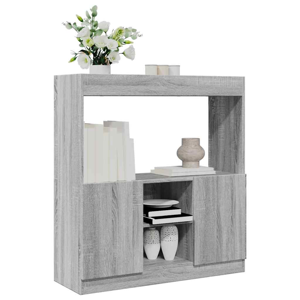 Hoge Kast 92X33X Bewerkt Hout Eikenkleurig Grijs Sonoma