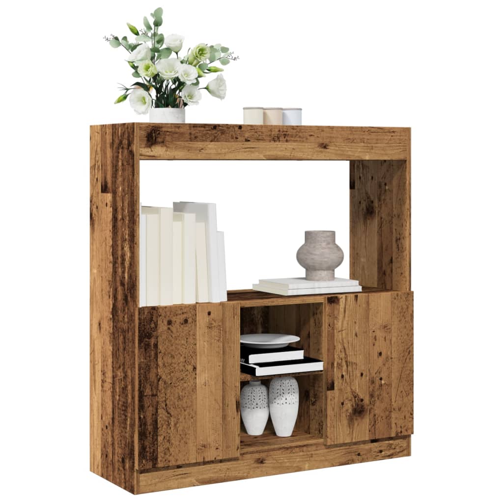Hoge Kast 92X33X Bewerkt Hout Kleurig Oud Hout