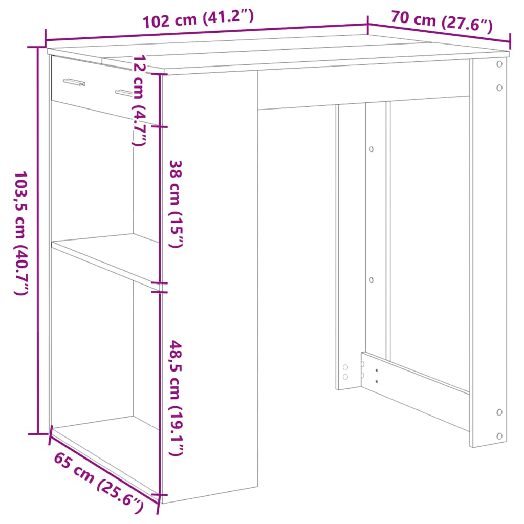 Bartafel 102X70X103,5 Cm Bewerkt Hout