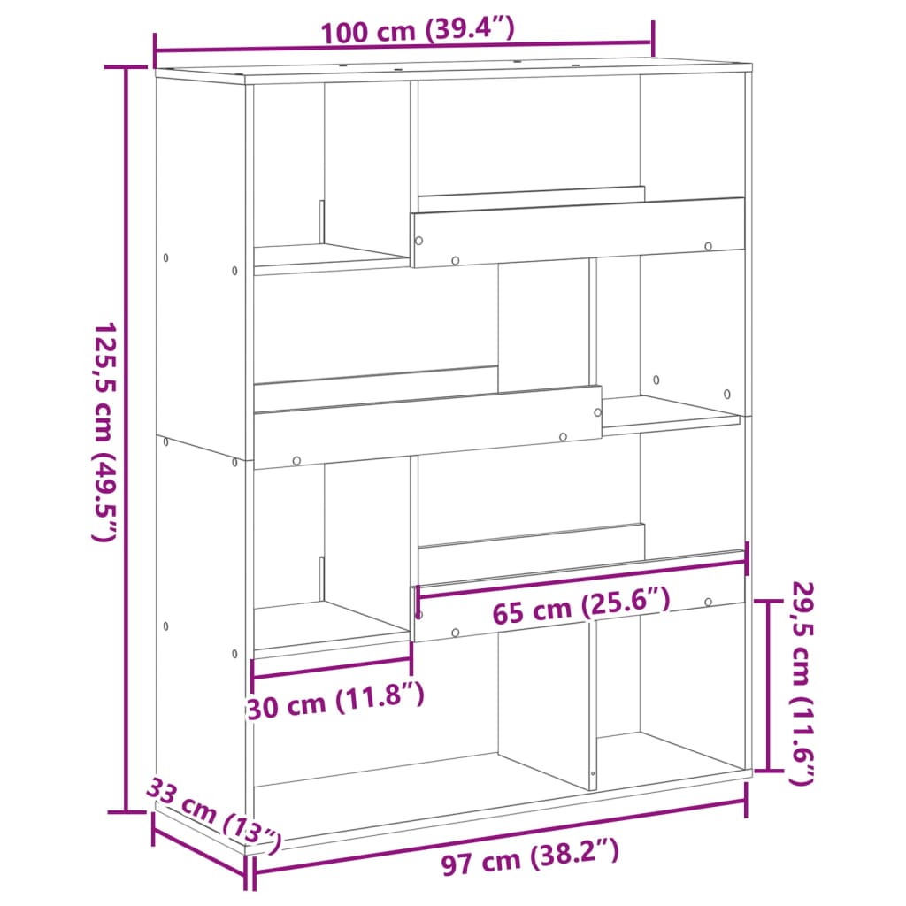 Boekenkast 100X33X125,5 Cm Bewerkt Hout