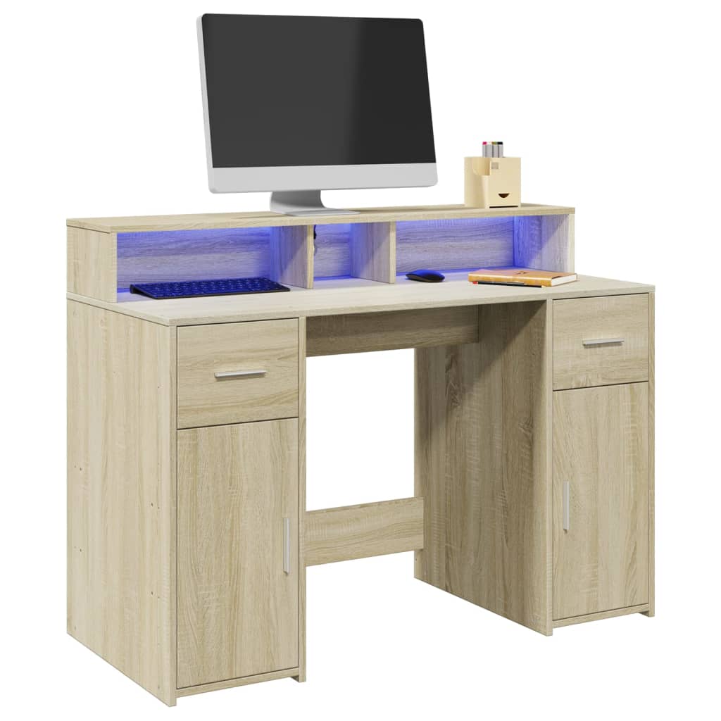 Bureau Met Led-Verlichting Bewerkt Hout