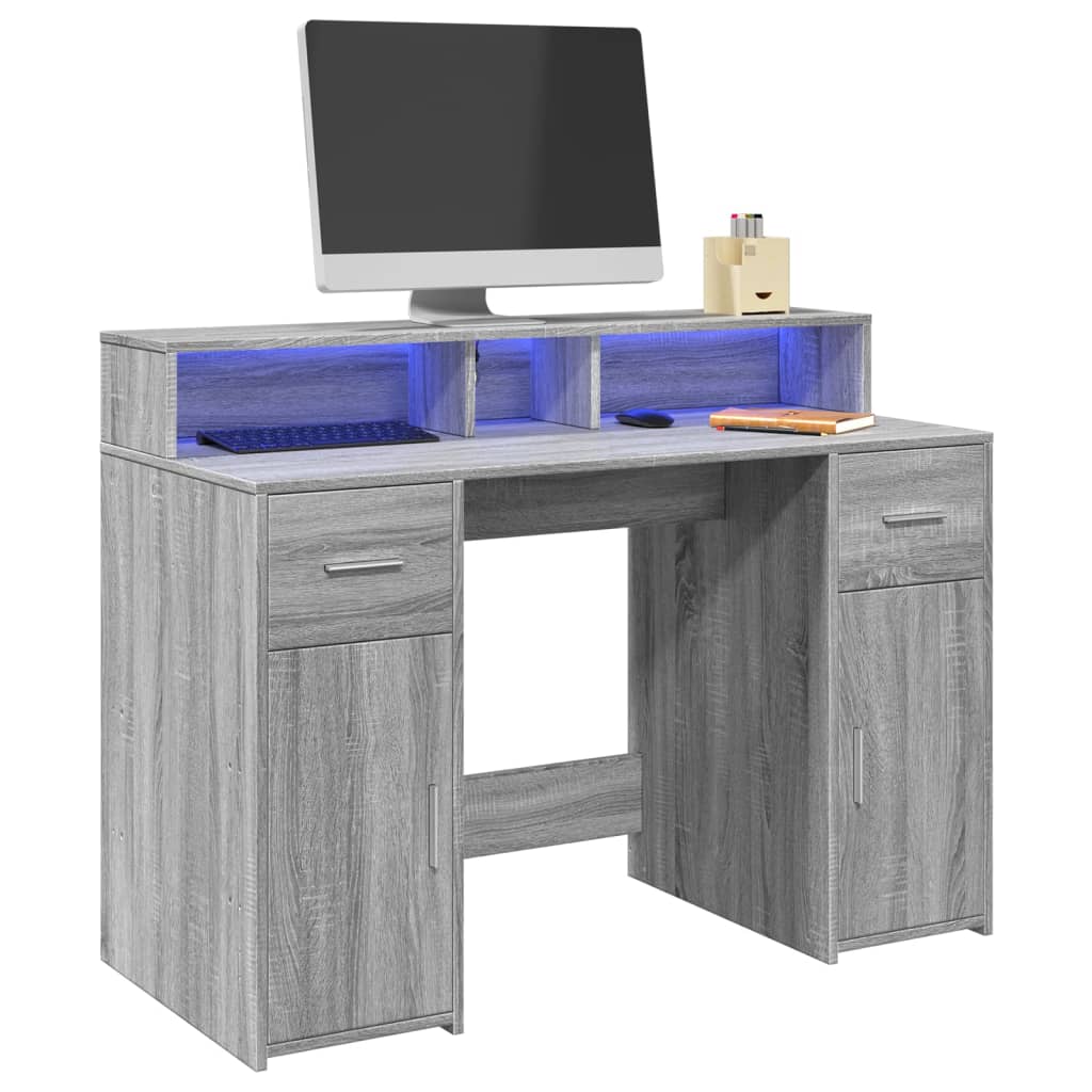 Bureau Met Led-Verlichting Bewerkt Hout