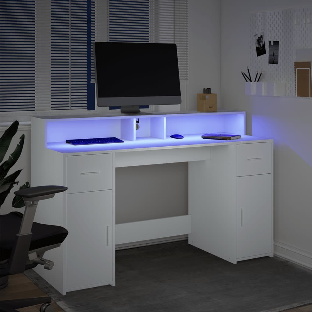 Bureau Met Led-Verlichting Bewerkt Hout