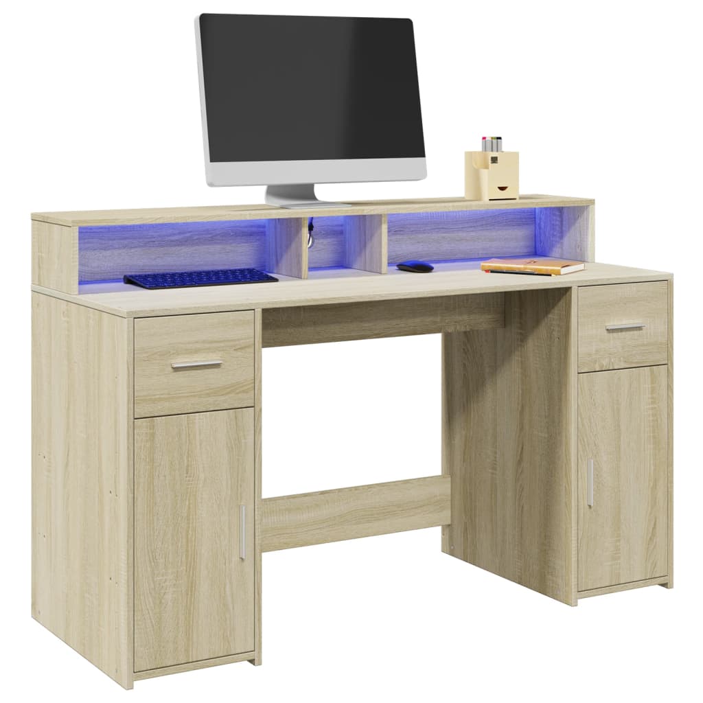 Bureau Met Led-Verlichting Bewerkt Hout