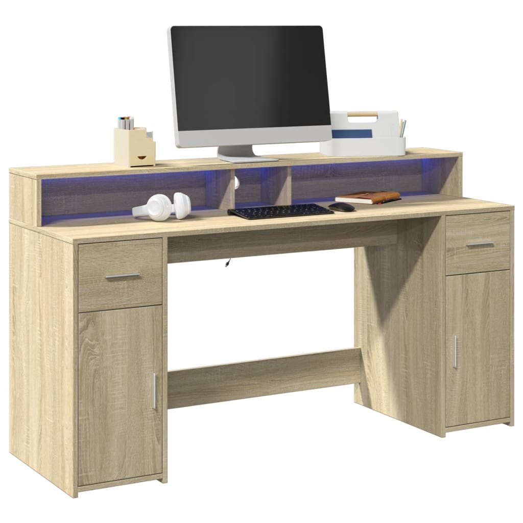 Bureau Met Led-Verlichting Bewerkt Hout